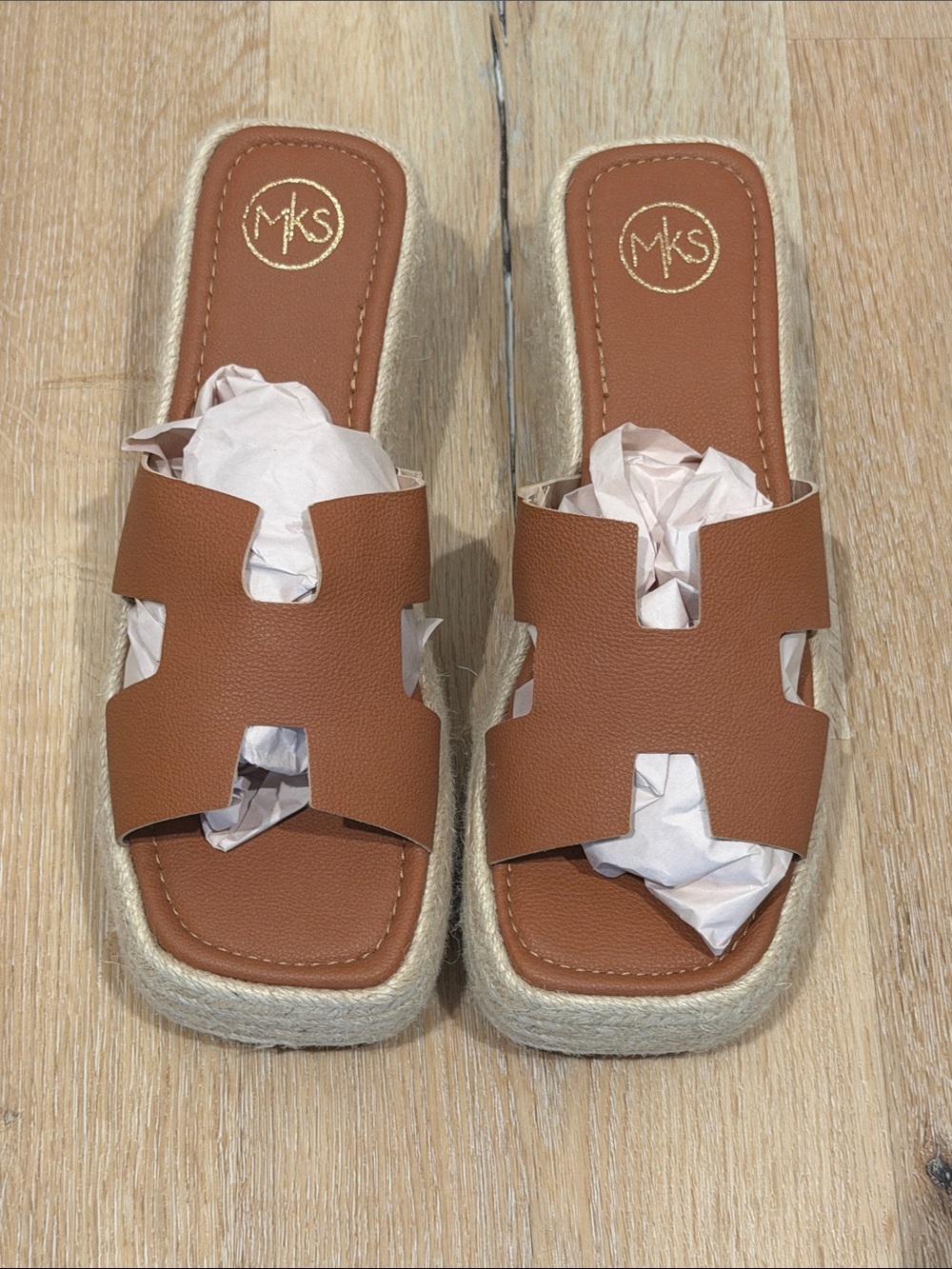 MKS Brown Leather Slide Sandals with Espadrille Platform 40 (9/10 US)